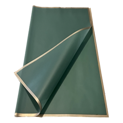 Cellophane Flower Wrap: Semi Transparent Dark Turquoise With Gold Border (Pack of 20)