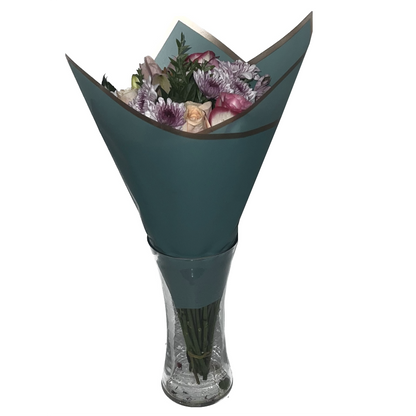 Cellophane Flower Wrap: Semi Transparent Dark Turquoise With Gold Border (Pack of 20)