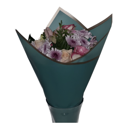 Cellophane Flower Wrap: Semi Transparent Dark Turquoise With Gold Border (Pack of 20)