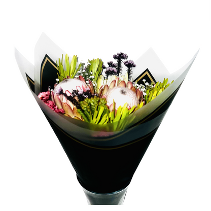 Emballage de fleurs en cellophane : noir semi-transparent avec bordure givrée et bordure dorée (paquet de 20)