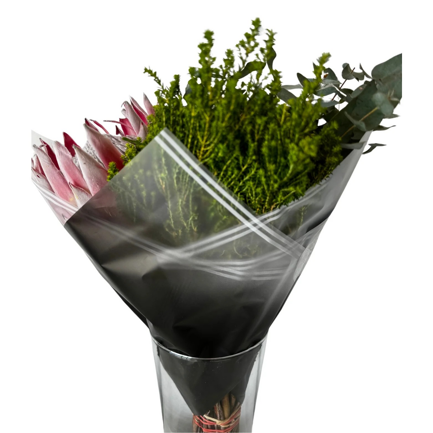Emballage cellophane pour fleurs : noir transparent avec bordure blanche (paquet de 20)