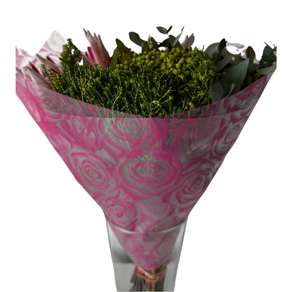Emballage cellophane pour fleurs : imprimé rose foncé transparent (paquet de 20)