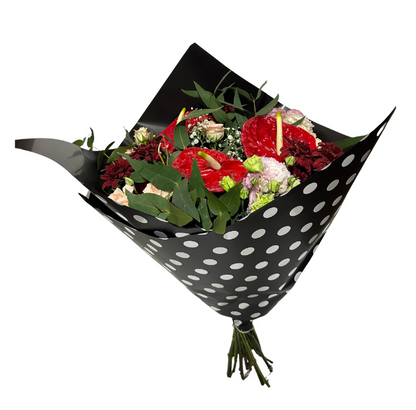 Emballage cellophane pour fleurs : pois noirs et blancs (paquet de 20)