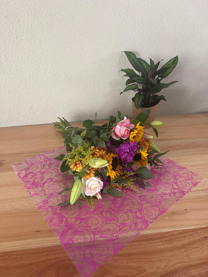 Emballage cellophane pour fleurs : imprimé rose foncé transparent (paquet de 20)