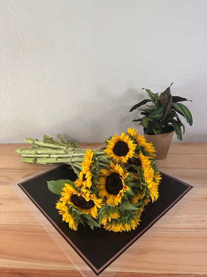 Emballage de fleurs en cellophane : noir semi-transparent avec bordure givrée et bordure dorée (paquet de 20)